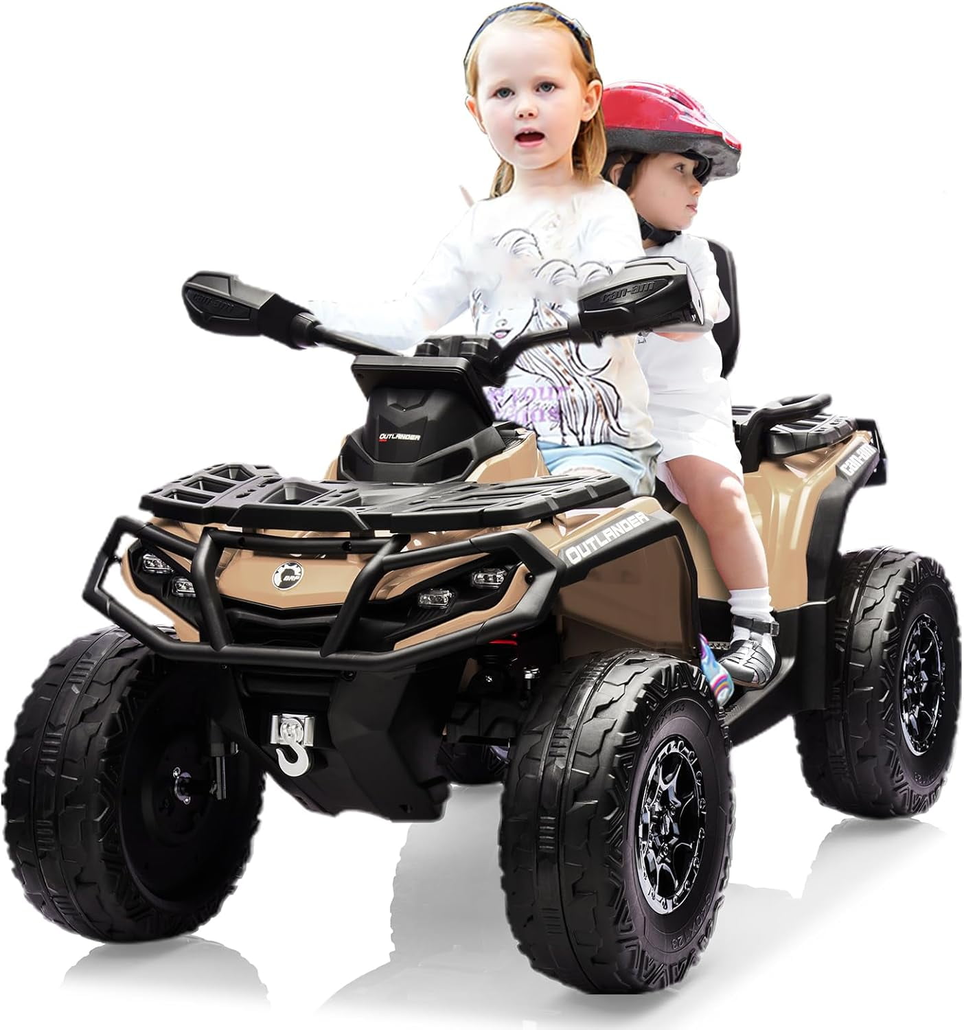 24V Licensed Can-Am Electric ATV for Kids,2 Seater Ride On Car Toy, 4WD Ride On Car with Bluetooth, Led Lights, Leather Seats, and 5 Mph Max Speed