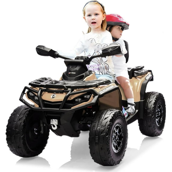 24V Licensed Can-Am Electric ATV for Kids,2 Seater Ride On Car Toy, 4WD Ride On Car with Bluetooth, Led Lights, Leather Seats, and 5 Mph Max Speed
