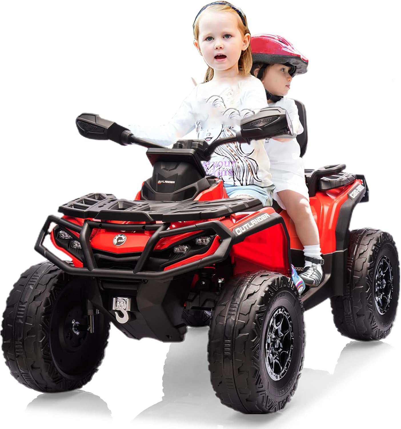24V Licensed Can-Am Electric ATV for Kids,2 Seater Ride On Car Toy, 4WD Ride On Car with Bluetooth, Led Lights, Leather Seats, and 5 Mph Max Speed