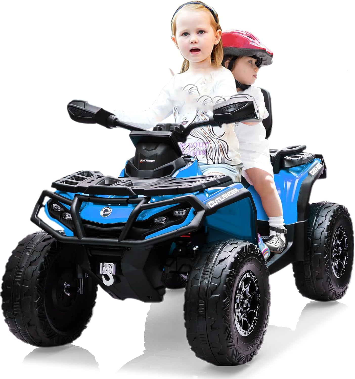 24V Licensed Can-Am Electric ATV for Kids,2 Seater Ride On Car Toy, 4WD Ride On Car with Bluetooth, Led Lights, Leather Seats, and 5 Mph Max Speed