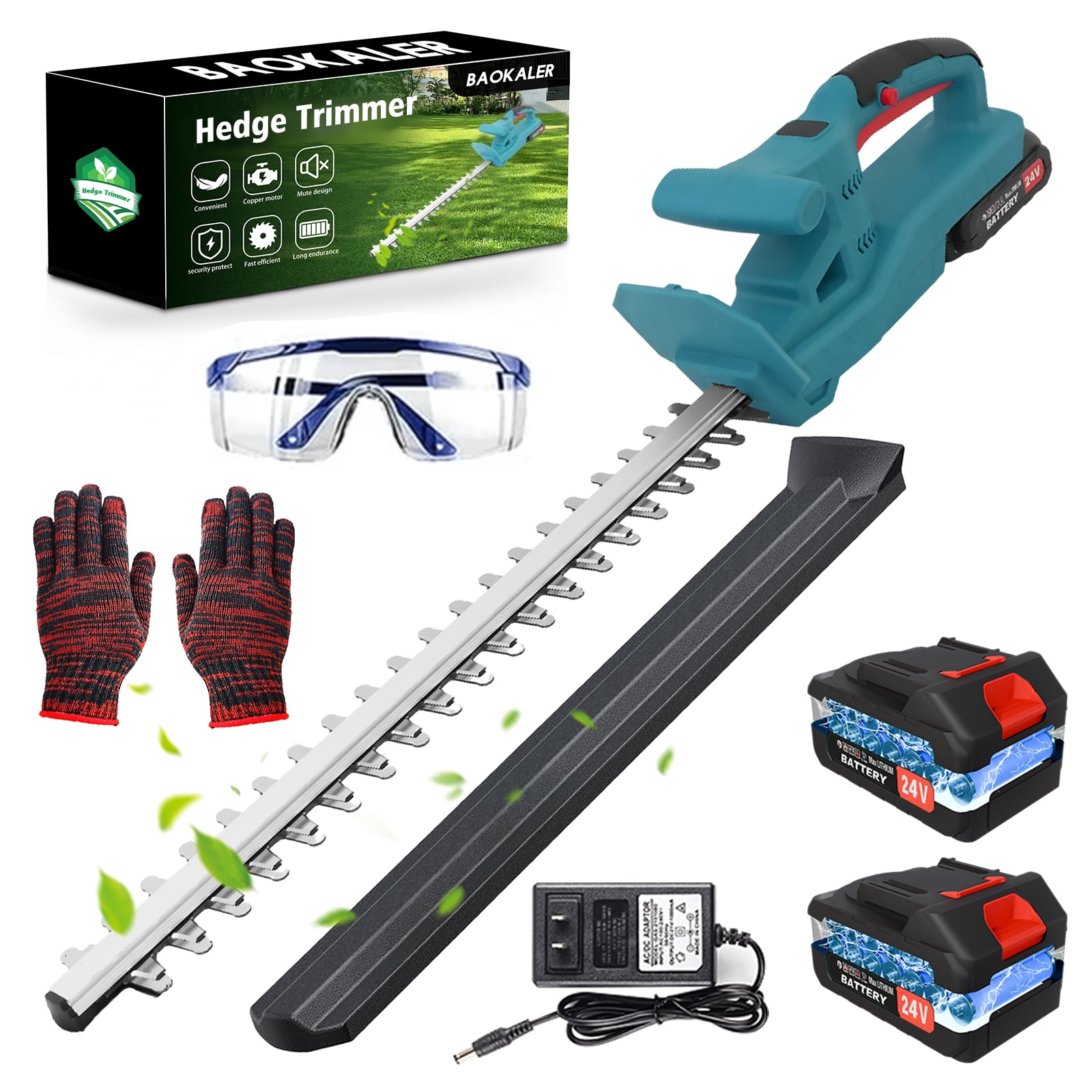 24V Lightweight Cordless Hedge Trimmer, 20 Inch Dual-Action Carbon Steel Blade Electric Hedge Trimmer with Ergonomic Comfort Grip