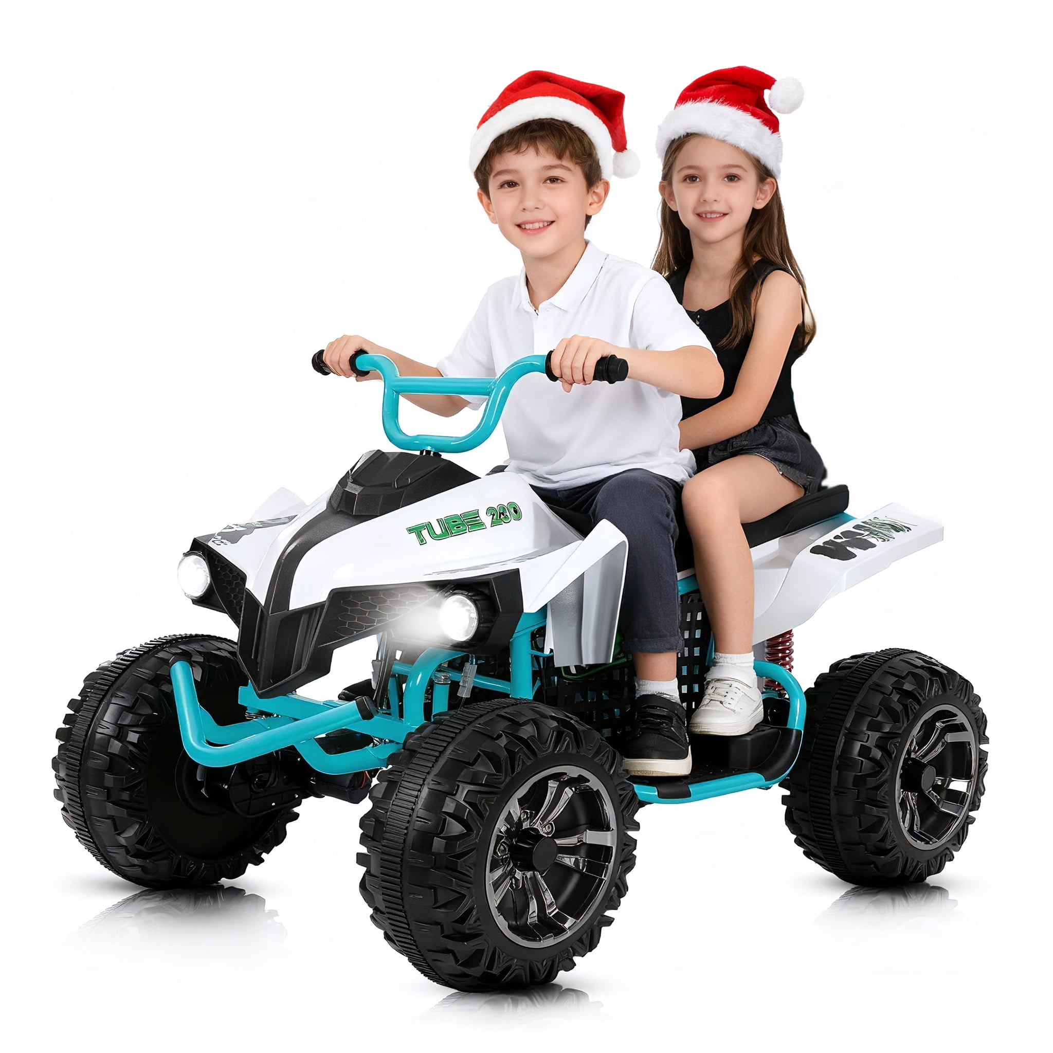 Neche 24V 2 Seater Ride on Toy, 4*200W Motors,9AH Battery Powered ,4-Wheeler Kids ATV with Bluetooth & LED lights, for Ages 3-8,White