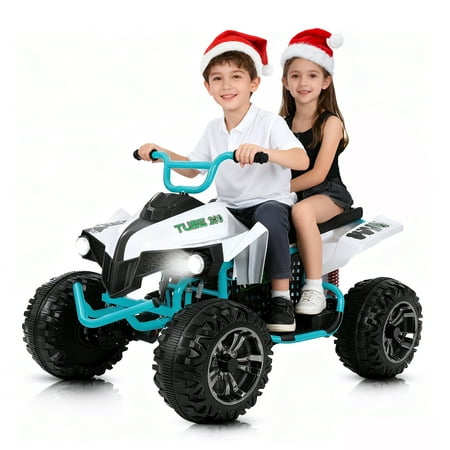 Neche 24V 2 Seater Ride on Toy, 4*200W Motors,9AH Battery Powered ,4-Wheeler Kids ATV with Bluetooth & LED lights, for Ages 3-8,White