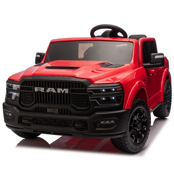 24V Officially Licensed Dodge RAM 2500 2-Seater Kids Ride On Truck with Remote Control 2WD 4-Wheel Suspension Bluetooth Music for Ages 3-6 Red/Tan