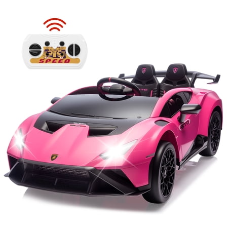Lamborghini 24V Ride on Car for Big Kids, Lamborghini Huracan Battery Powered Ride on Toy with Remote Control, Electric Car for Kids Toddlers 3-6, 4 Wheelers Car w/ Bluetooth & Light, 360° Spin, Pink