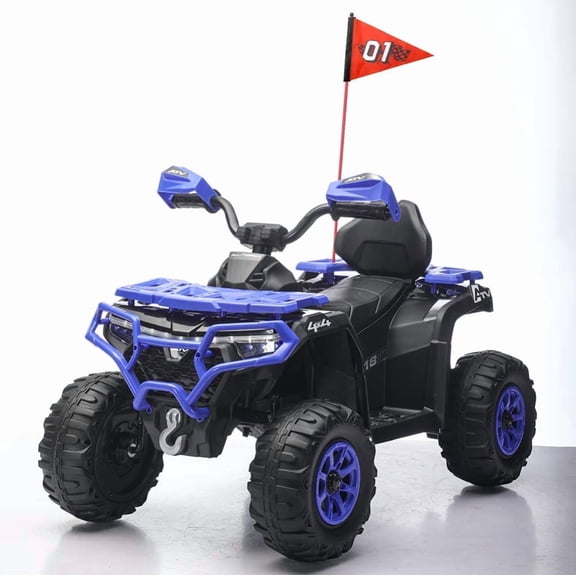 24V Ride on ATV for Big Kids, All Off-Road Electric Ride On Toys with Remote Control, Decorative Flags, Multi-Color Lights, Music, USB Port, Bluetooth, 3-7-4.4mph, Blue