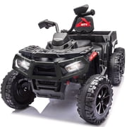24V Ride on ATV Toys, Real 2 Seater Kids ATV with 200W*2 Power Motor, Electric Car w/ 6-Wheeler Suspension, Extra Large Rear Storage Bucket, Waterproof Panel w/ Bluetooth, Music, Led Lights - Black