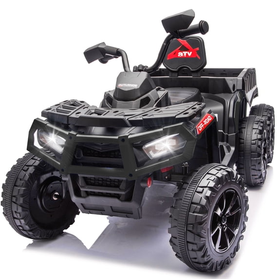 24V Ride on ATV Toys, Real 2 Seater Kids ATV with 200W*2 Power Motor, Electric Car w/ 6-Wheeler Suspension, Extra Large Rear Storage Bucket, Waterproof Panel w/ Bluetooth, Music, Led Lights - Black