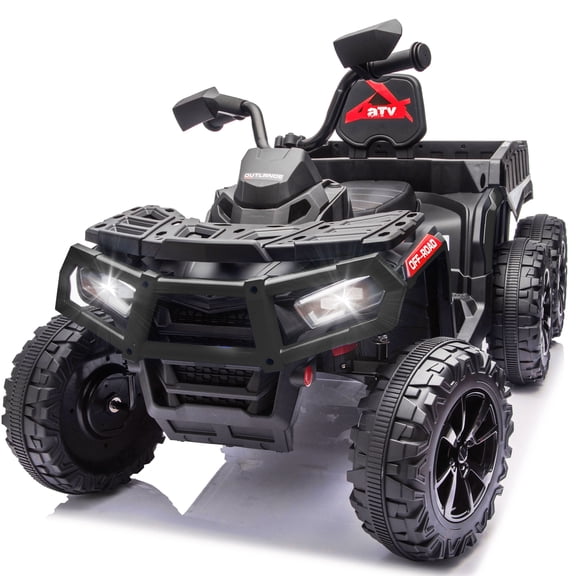 24V Ride on ATV Toys, Real 2 Seater Kids ATV with 200W*2 Power Motor, Electric Car w/ 6-Wheeler Suspension, Extra Large Rear Storage Bucket, Waterproof Panel w/ Bluetooth, Music, Led Lights - Black