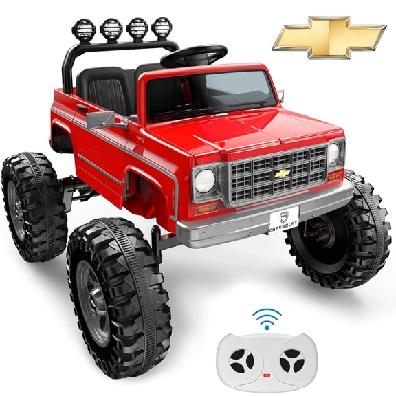 24V Ride on Car 2 Seater, Licensed Chevrolet Cheyenne Powered Ride on Toy Truck with Remote Control, 4 Wheels Electric Vehicle Giftable Toy Car for Kids Aged 3-8, Spring Suspension, Red