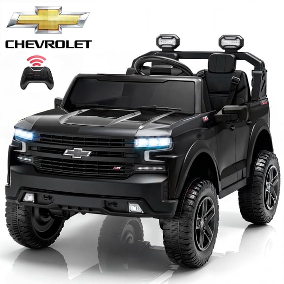 24V Ride on Car, Licensed Chevrolet 2 Seat Powered Ride on Car with Remote Control, 4 Wheels Spring Suspension, Bluetooth, LED Lights, 24V Ride on Toys for Big Kids, Black