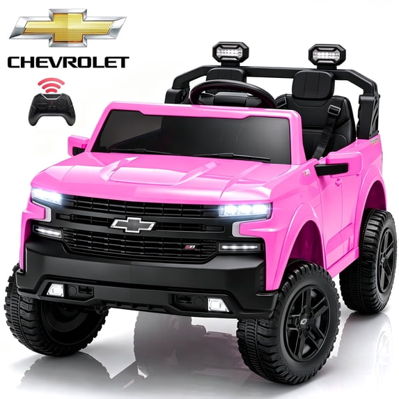 24V Ride on Toy for Kids, Licensed Chevrolet 2 Seat Powered Ride on Car with Remote Control, 4 Wheels Spring Suspension, Bluetooth, LED Lights, Kids Electric Car for Age 3+, Pink