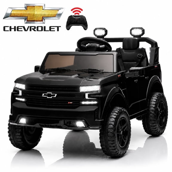 24V Ride on Car, Licensed Chevrolet 2 Seat Powered Ride on Car with Remote Control, 4 Wheels Spring Suspension, Bluetooth, LED Lights, 24V Ride on Toys for Big Kids, Black