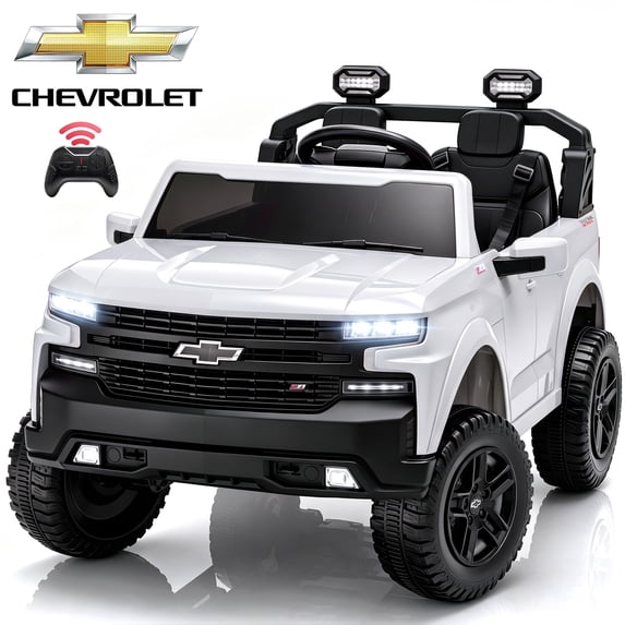 24V Ride on Toy for Kids, Licensed Chevrolet 2 Seat Powered Ride on Car with Remote Control, 4 Wheels Spring Suspension, Bluetooth, LED Lights, Kids Electric Car for Age 3+, White