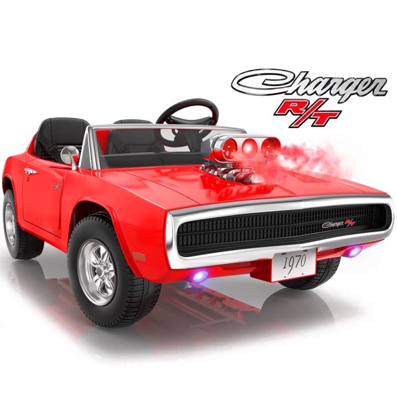 24V Dodge Charger 1970 2 Seater Ride On Car, Battery Powered Ride On Toys w/4-Wheel Suspension, Parent Remote Control, Engine Spray, LED Lights, Bluetooth, MP3, 24V Ride On for Ages 3+