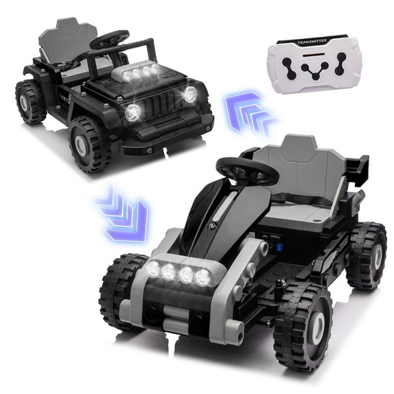 12V Ride on Car with Remote Control, 2 in1 Ride on Toy with Bluetooth/USB/MP3/Microphone Ports, Electric Truck Car/ Kart-Switch Freely for Kids Toddler, 4 Wheelers Vehicle for Boys Girls 2-4, Black