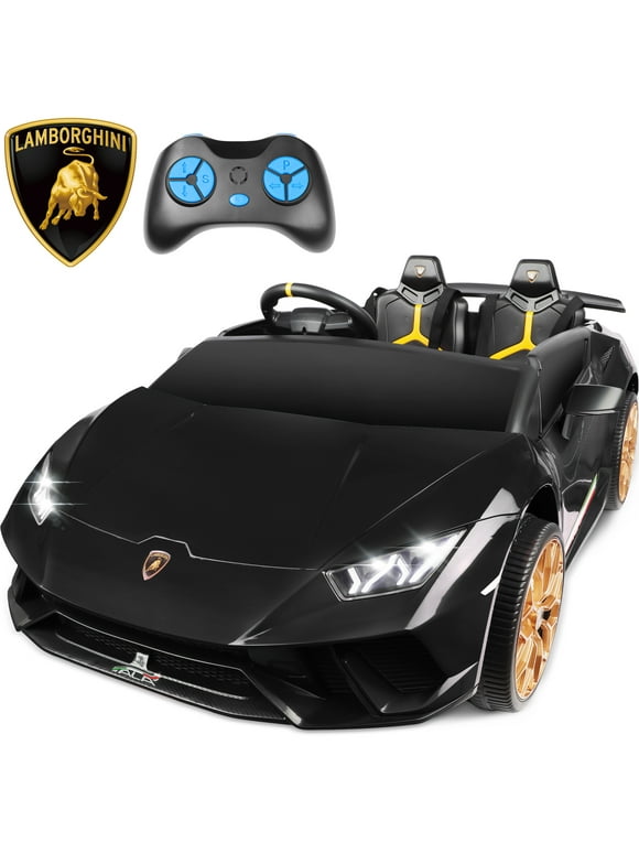 24V Ride on Cars 2 Seater for Kids, Lamborghini Huracan Battery Powered Ride on Toy Sports Car with Remote Control, Electric Car for Boys Girls 3-8 with Music/LED Lights/Bluetooth/4WD, Black