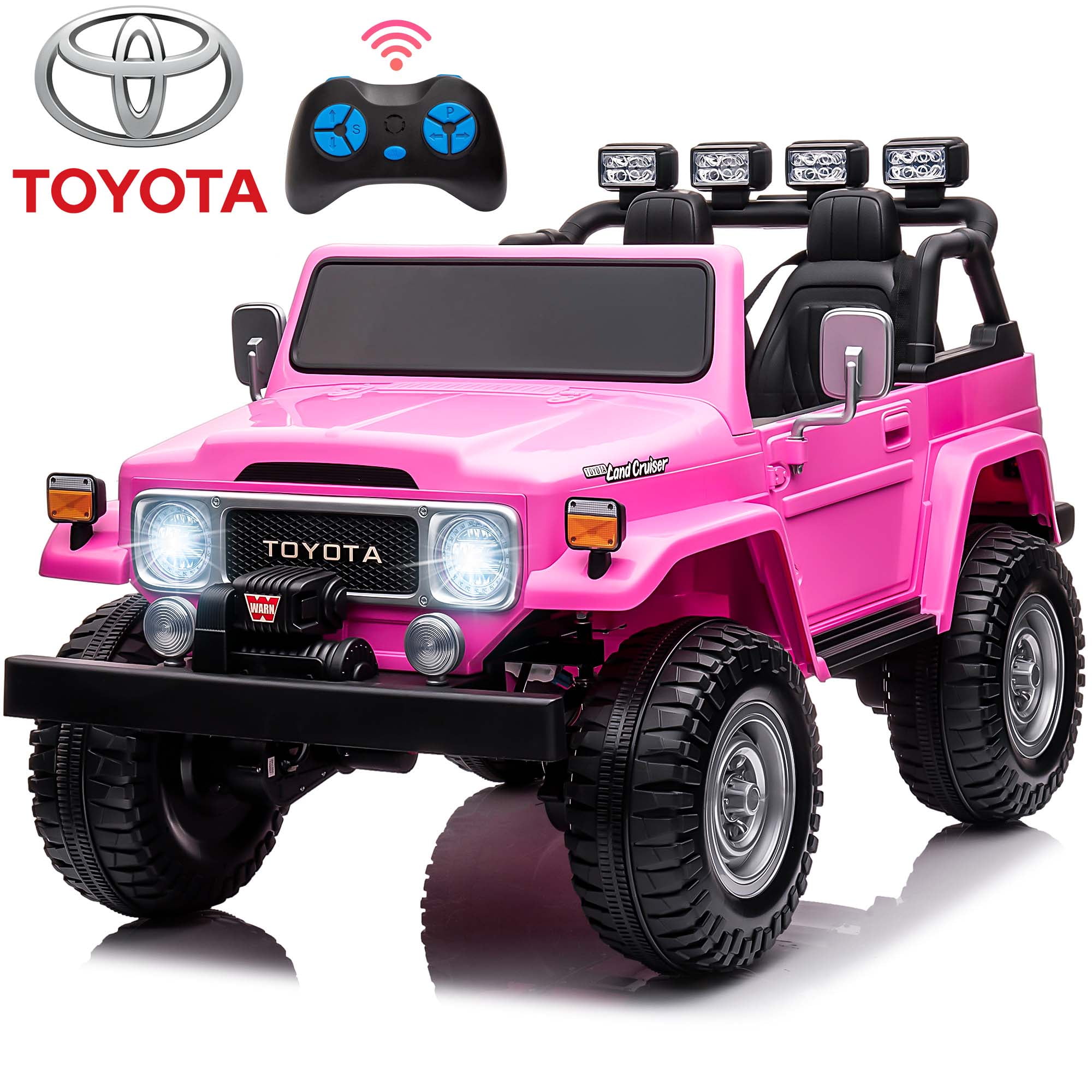 24 Volt Ride On Car with Remote Control Licensed Toyota FJ40 2 Seater Ride on Toys Truck for Boys Girls Kids Electric Cars with LED Light Bluetooth FM Radio Music 4 Wheels Suspension White