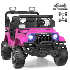 QUIKRA 24 Volt Ride on Toys, Power Truck Wheels with 2 Seaters, Electric Car with Remote, LED Light, Bluetooth, Gift for Girls Pink