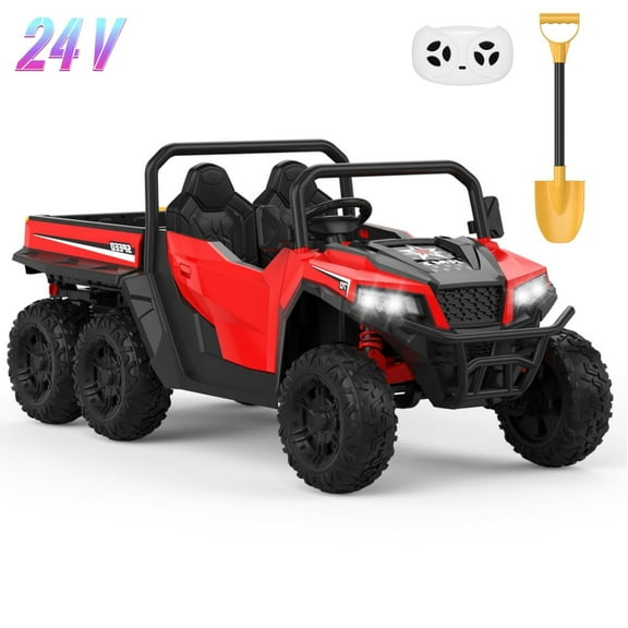 24V Ride On Dump Truck for Kids, 2-Seater 6-Wheel Electric Construction Vehicle with Remote Control, Working Dump Bed & Shovel, Music & LED Lights, Gift for Boys & Girls, Red