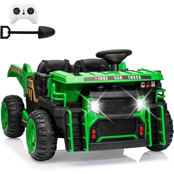 24V Ride on Dump Truck for Kids 2 Seater Electric Cars with Remote Control, Dump Bed, Shovel, Music, LED, Wheel Shock Absorption, Ride On Construction Vehicle