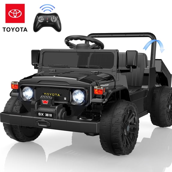 24V Ride On Dump Truck for Kids, Licensed Toyota Land Cruiser FJ45 Power Car Wheels Ride On Toy with Electric Dump Bed, Parent Remote Control, Music, LED Lights, Birthday Gift for Kid Ages 3-6, Black