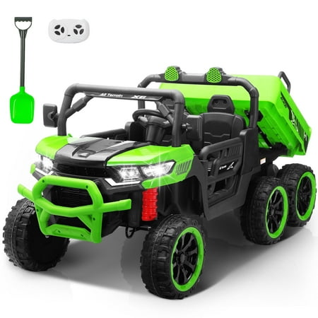 24V Ride on Dump Truck for Kids, Two Seater 4WD Ride on Car Toy w/Remote Control, Electric Dump Bed, Extra Shovel, 4X100W Motor, Music, Wireless, LED Light, 24V Ride on Toy (Green)