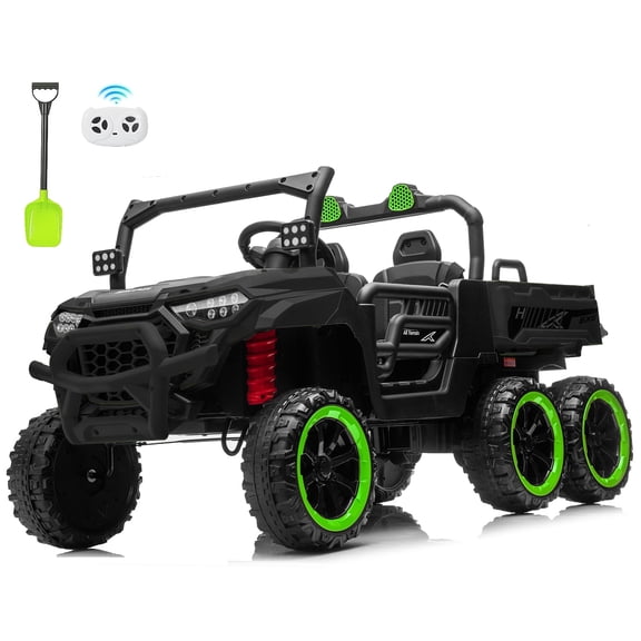 24V Ride on Dump Truck for Kids, Two Seater 4WD Ride on Car Toy w/Remote Control, Electric Dump Bed, Extra Shovel, 4X100W Motor, Music, Wireless, LED Light, 24V Ride on Toy (Black)