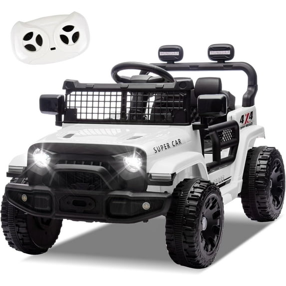 24V Ride On Jeep Car, Toddler Ride On Toys w/Parents Remote Control, One Seat Electric Car for Kids 2-4 with 4-Wheel Suspension, Bluetooth, Music, 1.86-3.11MPH Adjustable Speed, White