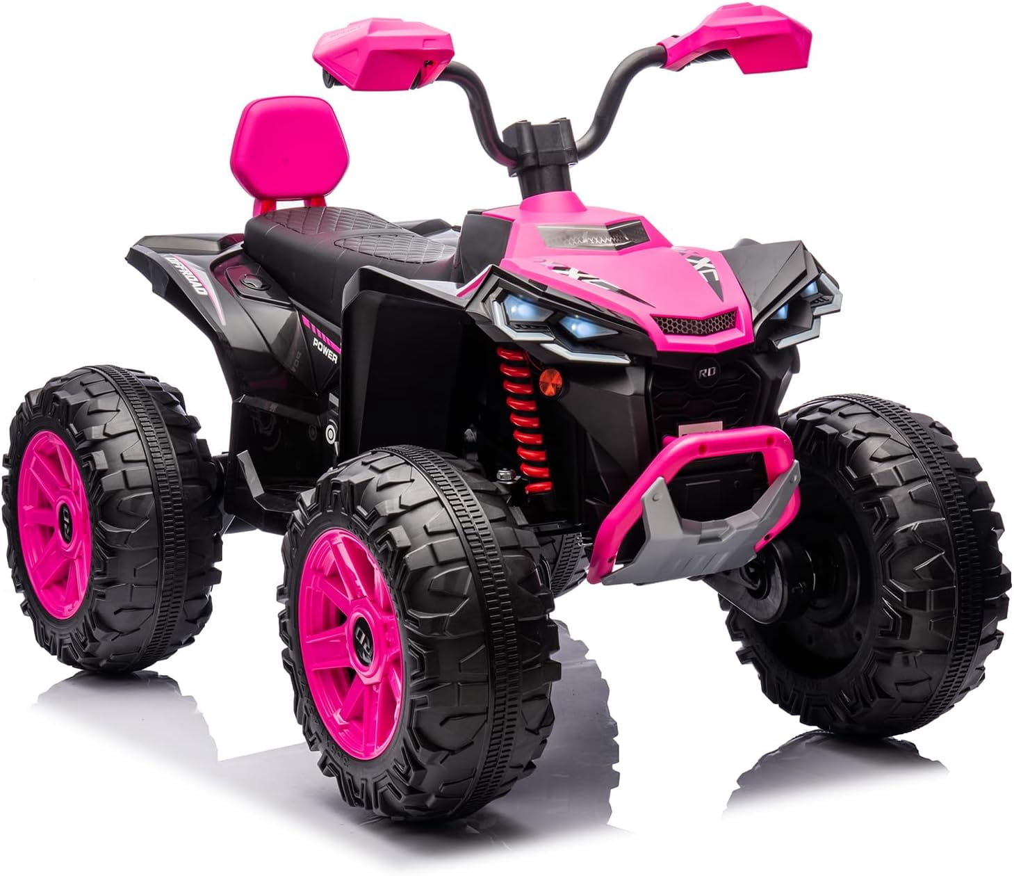 24V Ride-On 2-Seater Electric ATV for Kids – Four-Wheel Off-Road Vehicle with 3-Speed Control, Hydraulic Suspension, Disc Brakes, LED Lights, MP3 Player & Multi-Axis Steering, Pink