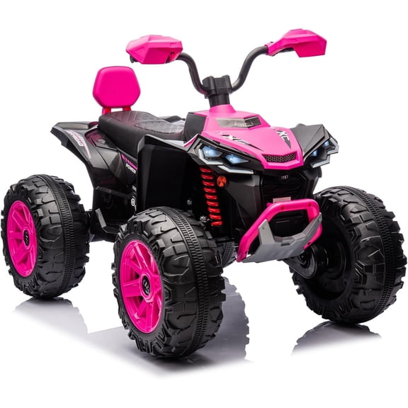 24V Ride-On 2-Seater Electric ATV for Kids – Four-Wheel Off-Road Vehicle with 3-Speed Control, Hydraulic Suspension, Disc Brakes, LED Lights, MP3 Player & Multi-Axis Steering, Pink