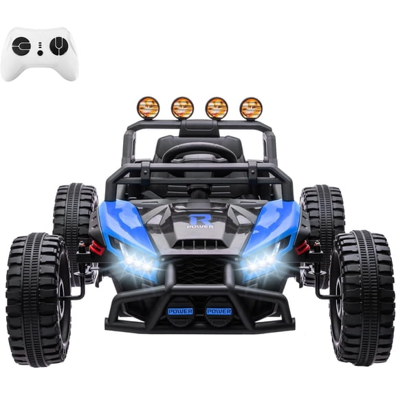 24V Ride-On UTV for Kids – Dual 130W Motors, 2WD, Remote Control & Pedal, Rugged EVA Wheels, LED Lights, MP3 Player, Safety Belt & Shock Absorbers – Electric Off-Road Vehicle for Kids 3+, Blue