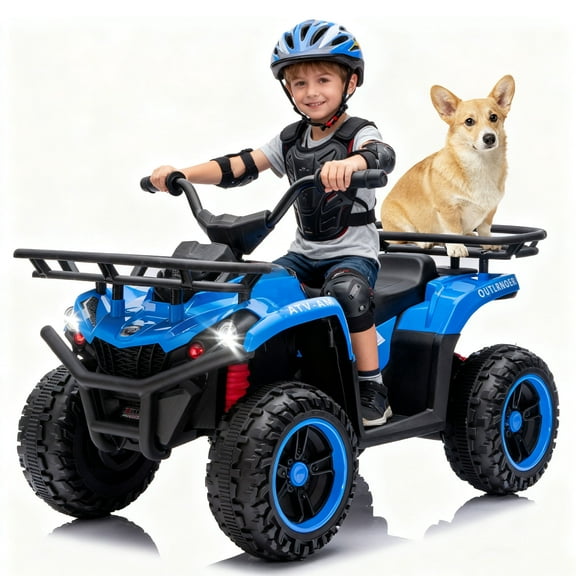 24V Ride on Car, Kids ATV Quad with Bluetooth Music w/Storage Racs, Anti-Slip Tires, 160W Motors, Crash Bars, Power Display, LED Lights & Bluetooth, 24 Volt Ride on Toys for Toddlers Ages 3+, Blue