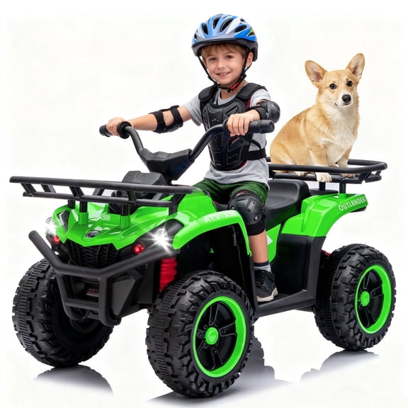 24V Ride on Car, Kids ATV Quad with Bluetooth Music w/Storage Racs, Anti-Slip Tires, 160W Motors, Crash Bars, Power Display, LED Lights & Bluetooth, 24 Volt Ride on Toys for Toddlers Ages 3+, Green