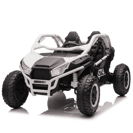 Xuanlur 24V 7AH Kids Ride on ATV w/Remote Control, 2-Seater 400W Electric Car for Kids 3+, 4-5 MPH Speed, 4 Wheel Suspension, Rear Storage Space, 20" Spacious Seat, 3 Speeds, Bluetooth, White