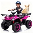 thumbnail image 1 of 24V Ride on Car, Kids ATV Quad with Bluetooth Music w/Storage Racs, Anti-Slip Tires, 160W Motors, Crash Bars, Power Display, LED Lights & Bluetooth, 24 Volt Ride on Toys for Toddlers Ages 3+, Pink, 1 of 9