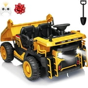 Funride 24V Ride on Toys 2 Seater Ride on Dump Truck w/ Remote Control w/ Dump Bed, 3 Speeds, Shovel, Bluetooth/Music, Big Kids, Yellow
