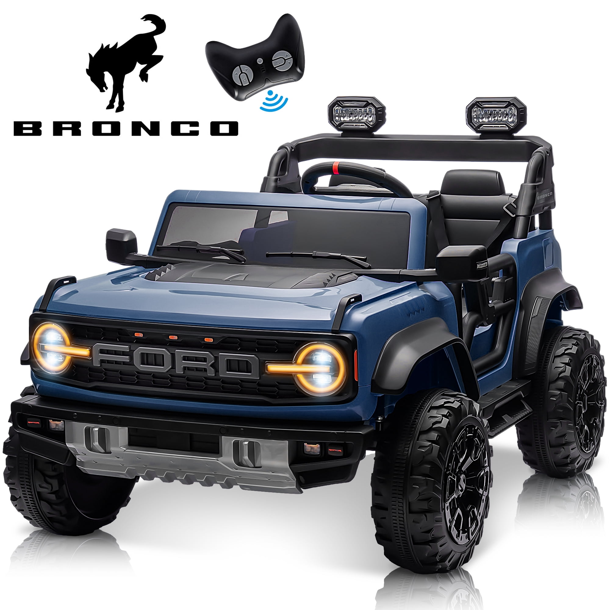 Ford Bronco Raptor 24V Kids Ride on Toys, Battery Powered Ride on Cars 2 Seater with Remote Control, Electric Car for Boys Girls 3-8 with Bluetooth & LED Headlights, Blue