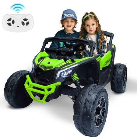 24V Ride on Toys Car, 4WD/2WD Switchable Kids UTV w/2.4G Remote, 4x200W Power Engines, EVA Tires, Bluetooth Music, LED Lights, Spring Suspensions, Battery Powered Cars for Kids Boys Girls, Green