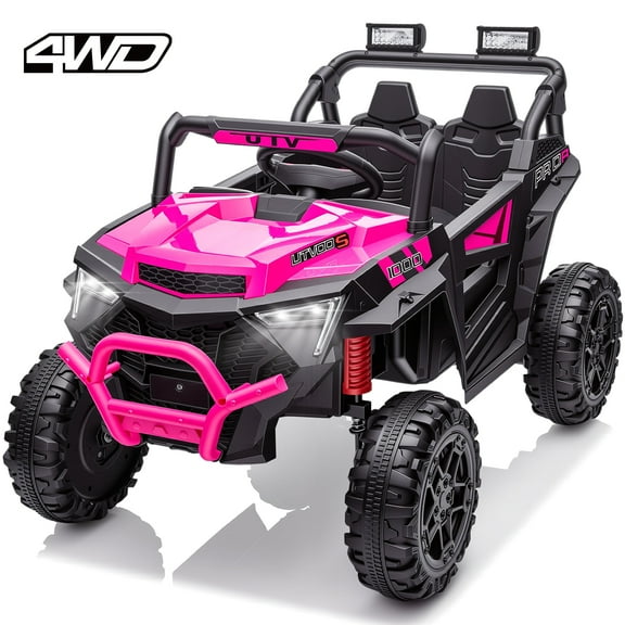 24V 400W Kids Ride On Electric UTV Car with Remote Control, Ride on Toys with Advanced Center Panel, Music, Bluetooth, LED Lights, Gift for Boys Girls 3+, Pink