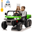 thumbnail image 1 of 24V Ride on Toys with Remote Control, 2 Seater Electric Powered Ride on Dump Truck , 4WD 6-Wheel UTV Car w/ Tipping Bucket Trailer, Shovel, Suspension, Bluetooth Music, Big Kids, Green, 1 of 18