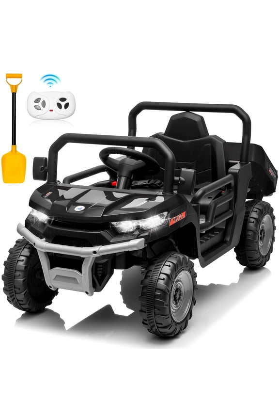 24 Volt Ride on Toys, Joyracer Ride on Dump Truck with Remote, Dump Bed, Music, Shovel, Bluetooth, Black