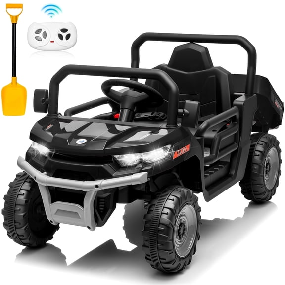 24V Ride on Dump Truck, Joyracer Electric Toys for Toddlers with Dump Bed, Remote Control, Music, Shovel, Bluetooth, Black
