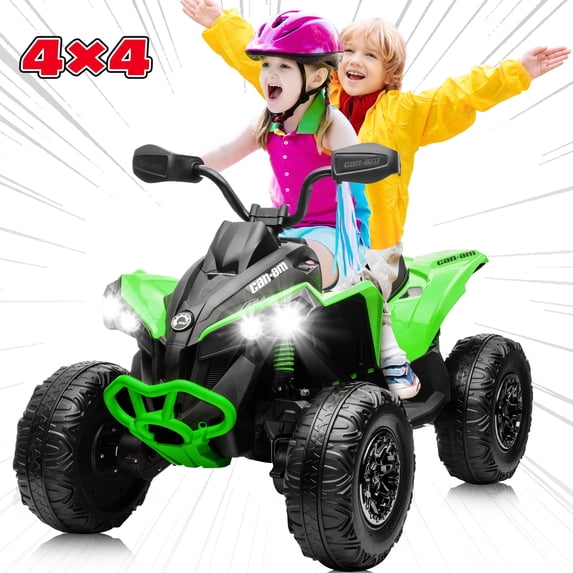 24V Ride on Toys, 4 Wheeler ATV for Kids with 2 Seater, 4x200W Motors, 4WD/2WD Switchable, Green