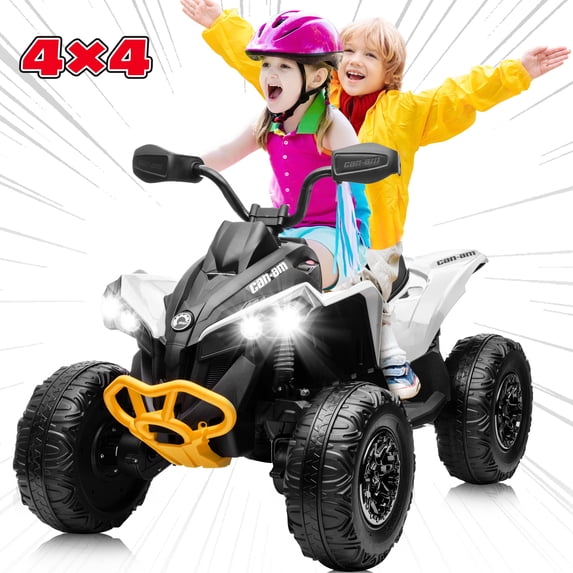 24V Ride on Toys, 4 Wheeler ATV for Kids with 2 Seater, 4x200W Motors, 4WD/2WD Switchable, White