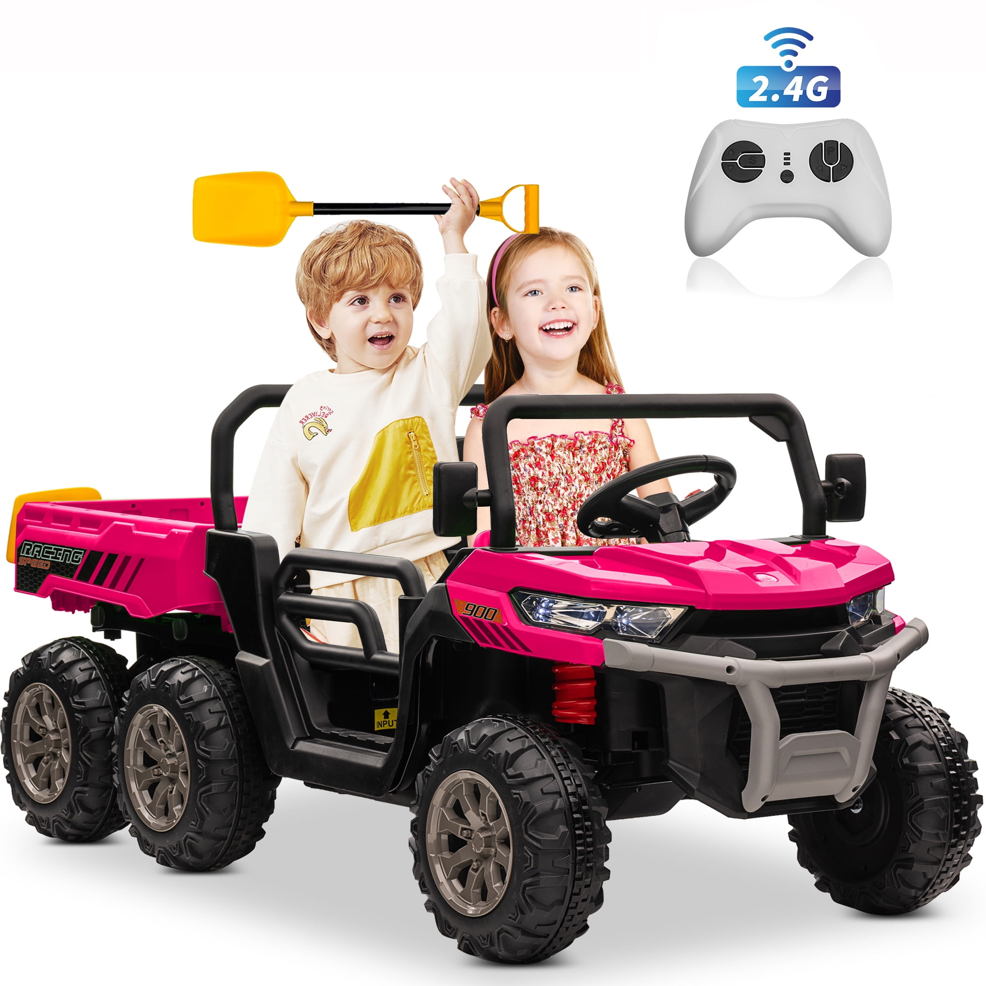 Pink 24V Kids Ride-On Truck with Remote Control and Electric Dump Bed