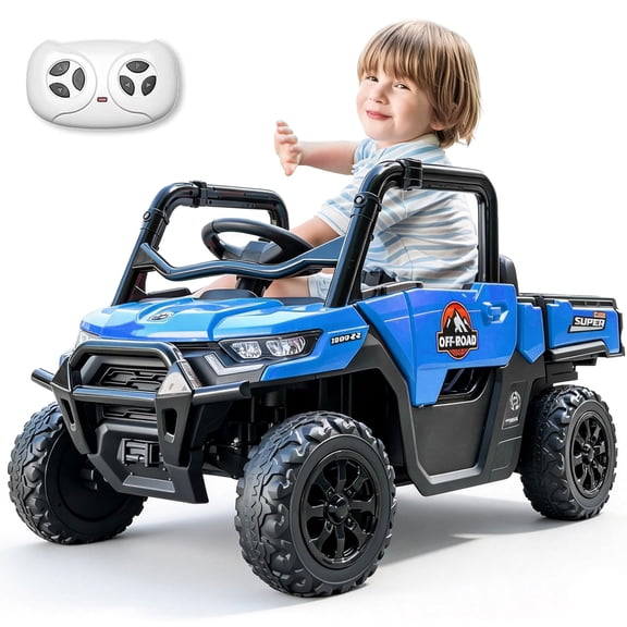 24V Ride on Toys for Kids 3-5 Years 2WD 1-Seater Electric Ride on Car with Dump Bed, Electric Vehicles Ride on Truck UTV with Remote Control, Blue