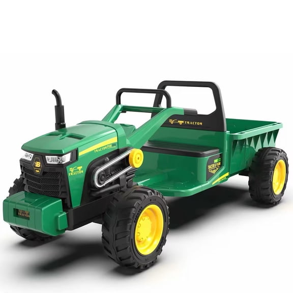 24V Ride on Tractor with Trailer, 2 Seater Electric Farm Truck for Kids Ages 3-8, 2x200W Dual Motors, Remote Control, LED Lights & MP3 - Green