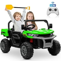 24V Ride on UTV Car, 2 Seater Kids Electric Powered Ride on Toys Dump Truck with Trailer Remote Control, Green