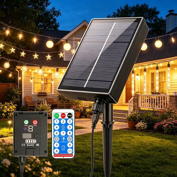 24V String Light Control Box, 1200mAh Battery, Type-C Fast Charging, IP65 Waterproof, 8 Lighting Modes with Remote, Outlet for 100-200LED 24V Fairy Garden Lights